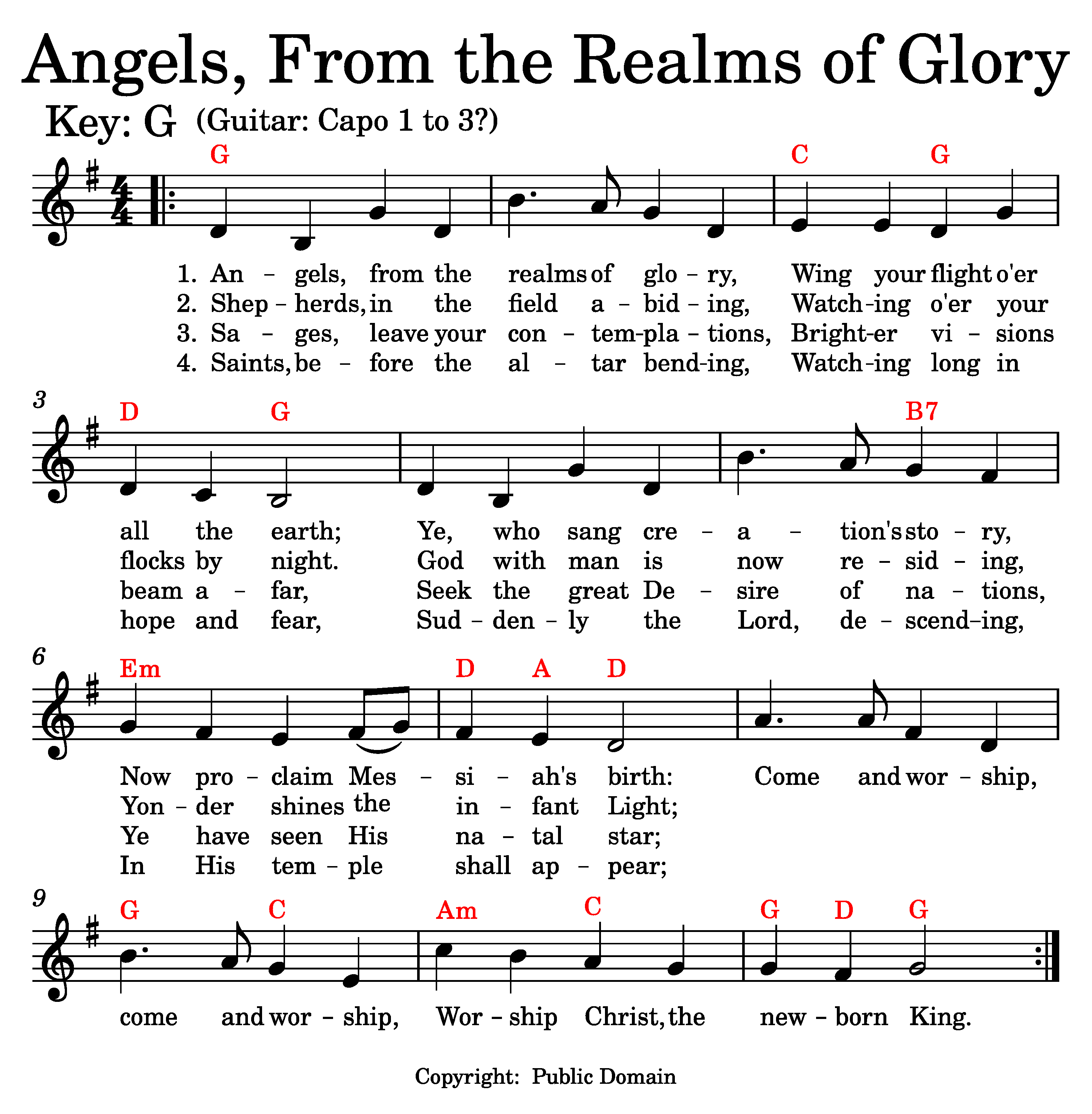 Angels from the Realms of Glory music and lyrics.
