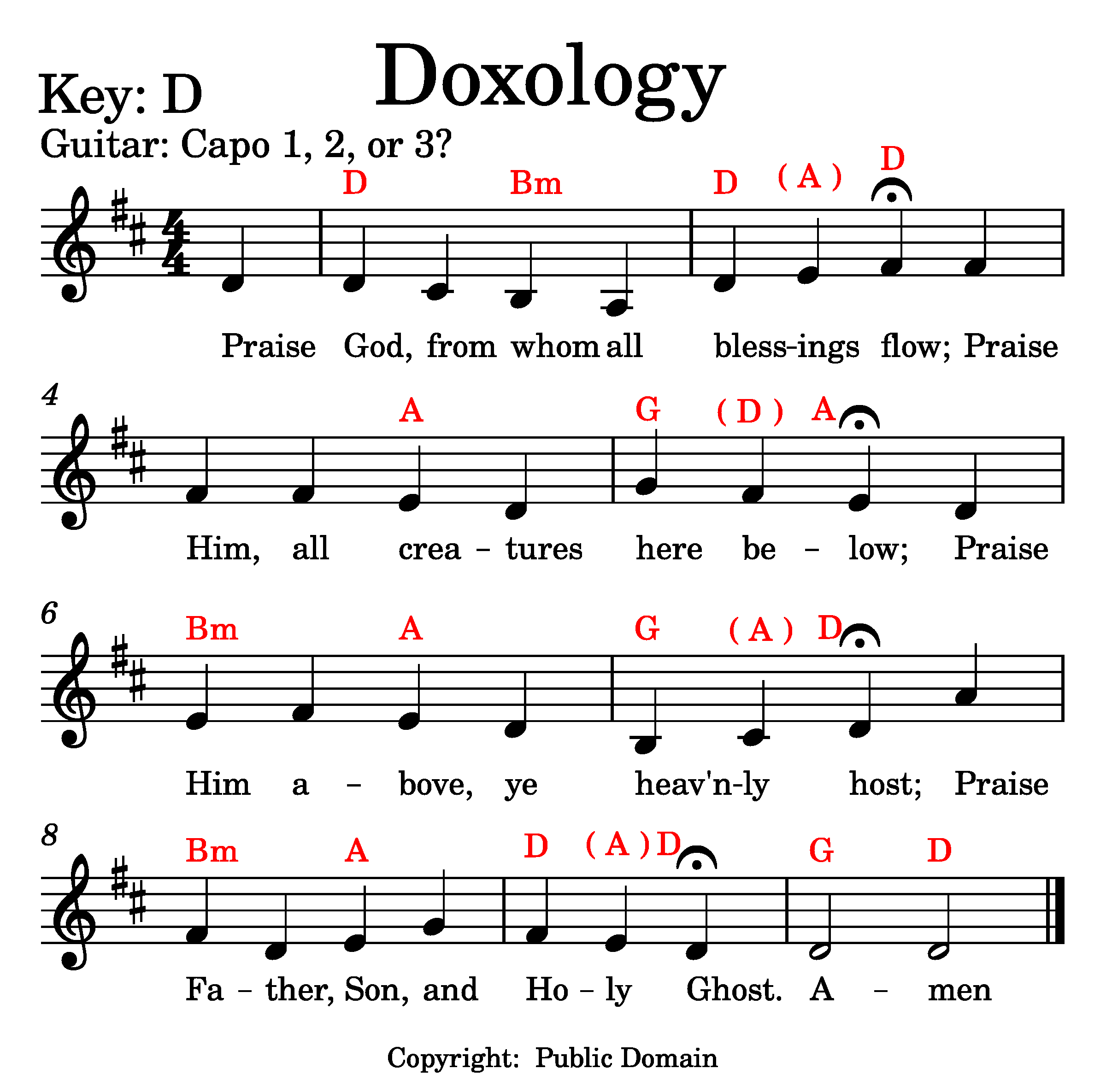 Doxology music and lyrics.