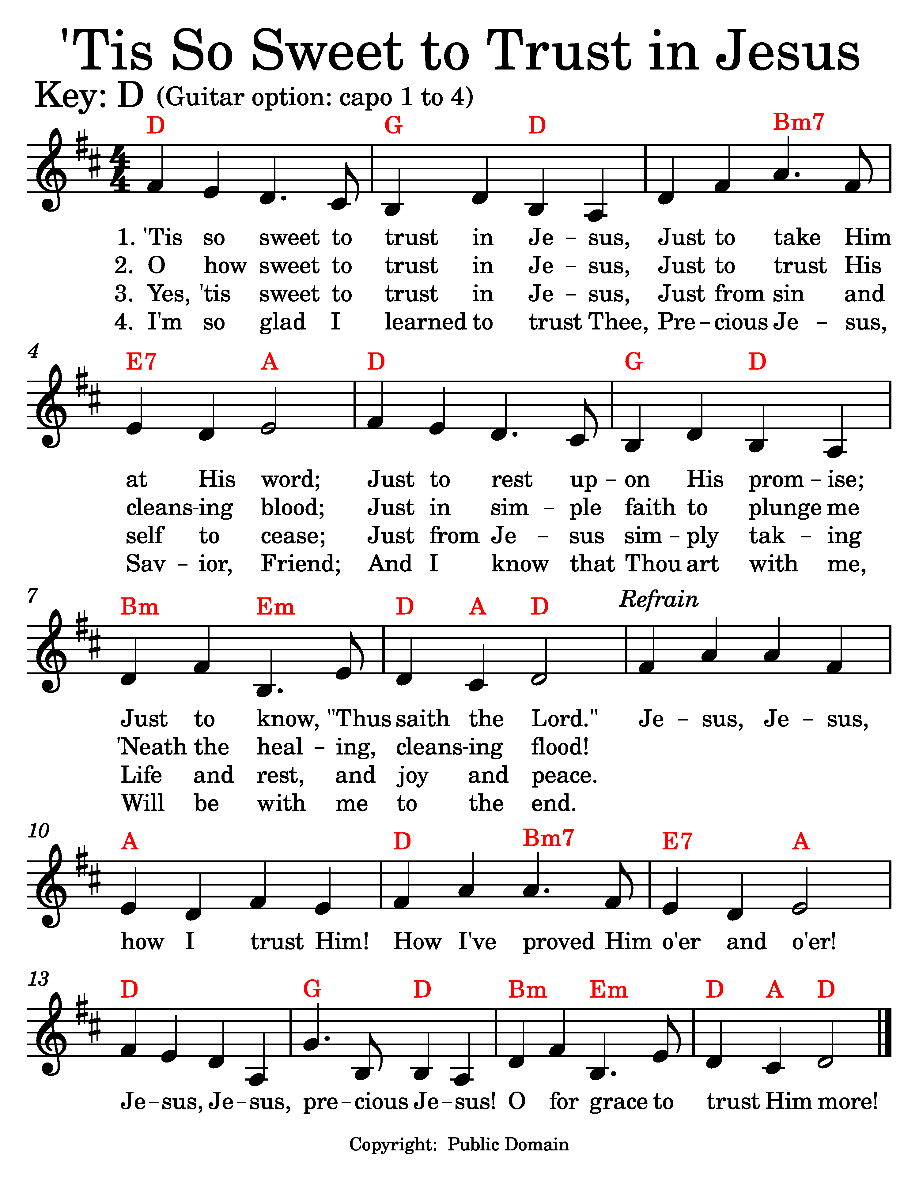 'Tis So Sweet to Trust in Jesus music and lyrics.